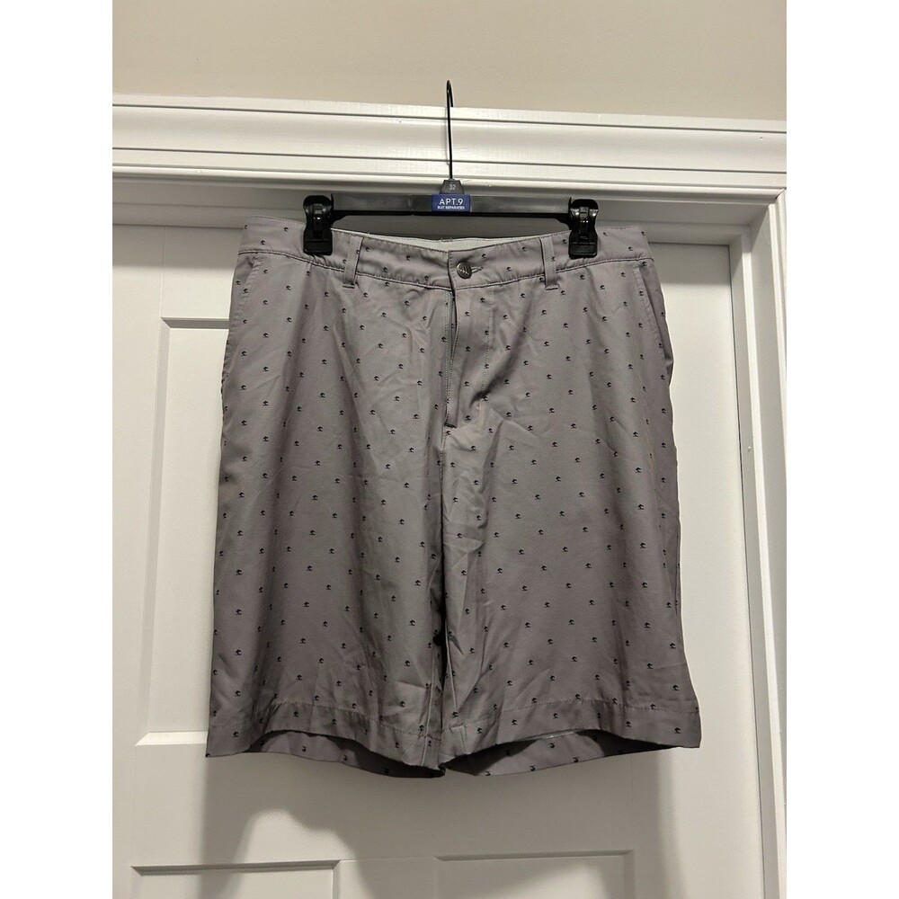 Adidas Gray Shorts Mens Size 34 Blue Palmetto Print Golf Casual Flat Front Chino